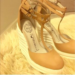 Jeffrey Campbell tan leather white wedge